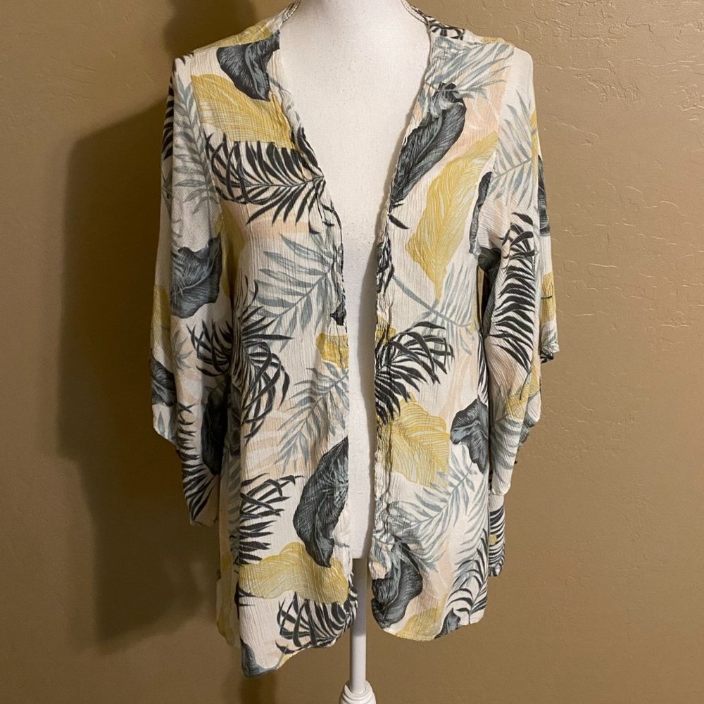 Rip Curl Tropical Palm Print Cover Up Kimono Shawl Loose Sleeve Open Front